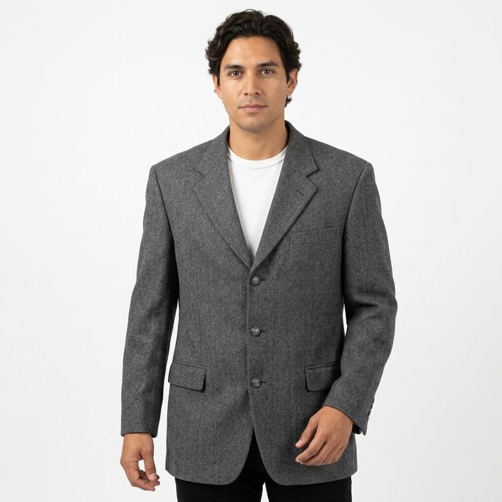 Hardy Amies Long Sleeve Collared Blazer Solid Lined Men See Measurements